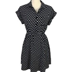 Monteau Fit & Flare Mini Dress Women M Black w/ White Polka-dots 1950's Vib